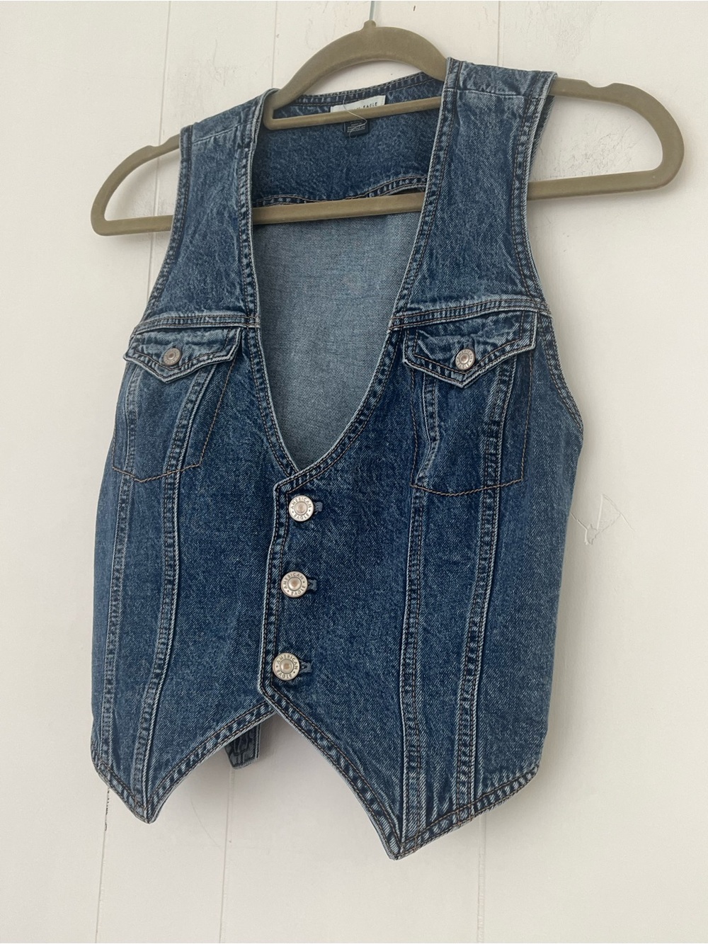 American Eagle V-Neckline Cropped Denim Pocket Vest Size Small - Picture 5 of 12